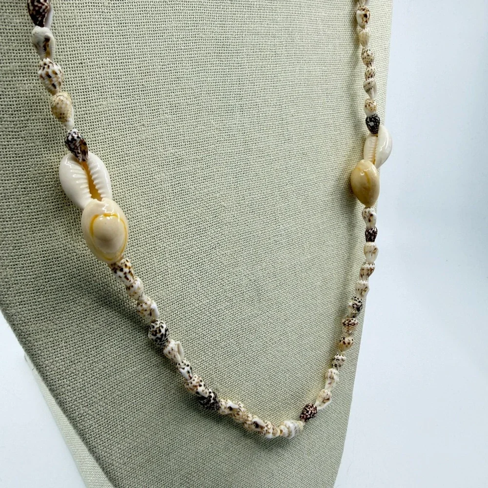 Natural Cowrie Seashell Station Long Necklace Coastal Beach Boho Jewelry Gift